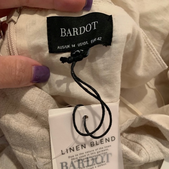 Bardot Goddess Linen Blend Halter Dress in Stone Size 10 NWT - Picture 4 of 9